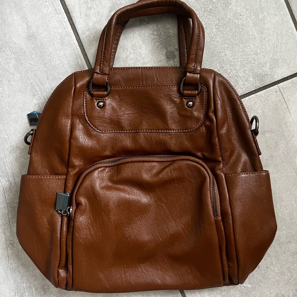 Vintage Brown Leather Convertible Handbag Backpack